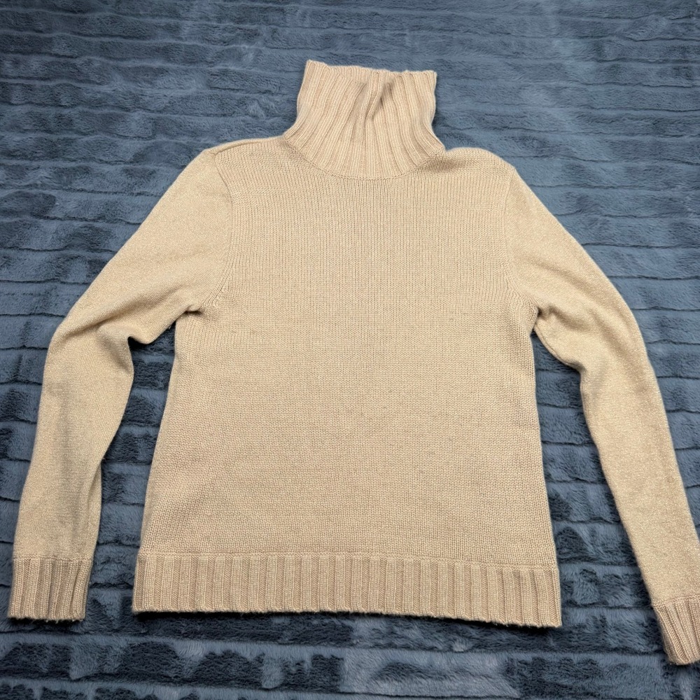 Merona Womens Tan Metallic Shimmer Turtleneck Angora Wool Blend Sweater Large